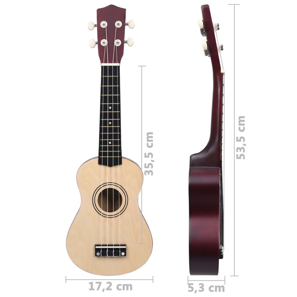 Ukuleleset met tas voor kinderen sopraan 23'' lichthoutkleurig