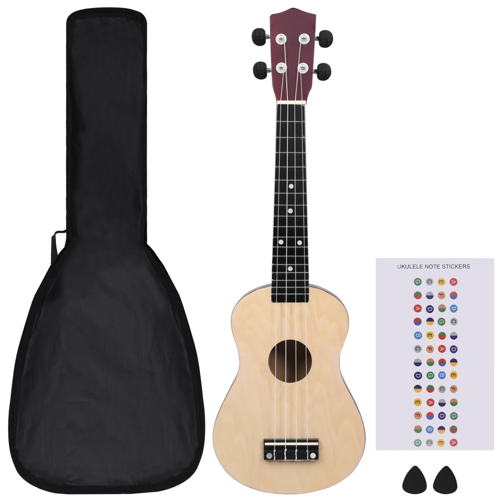 Ukuleleset met tas voor kinderen sopraan 23'' lichthoutkleurig