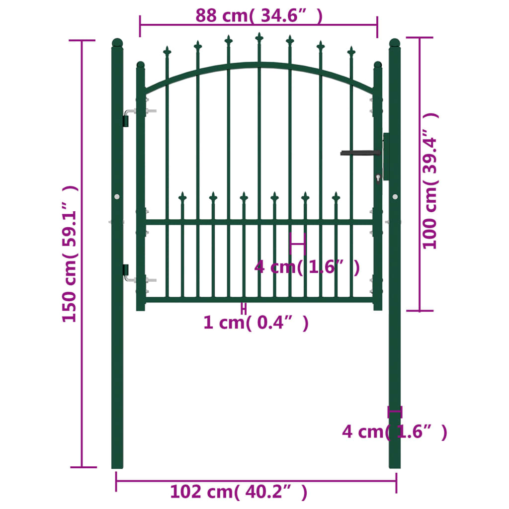 Poort met speerpunten 100x125 cm staal groen