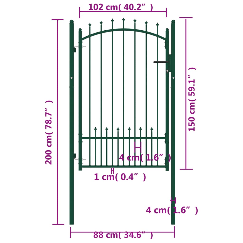 Poort met speerpunten 100x200 cm staal