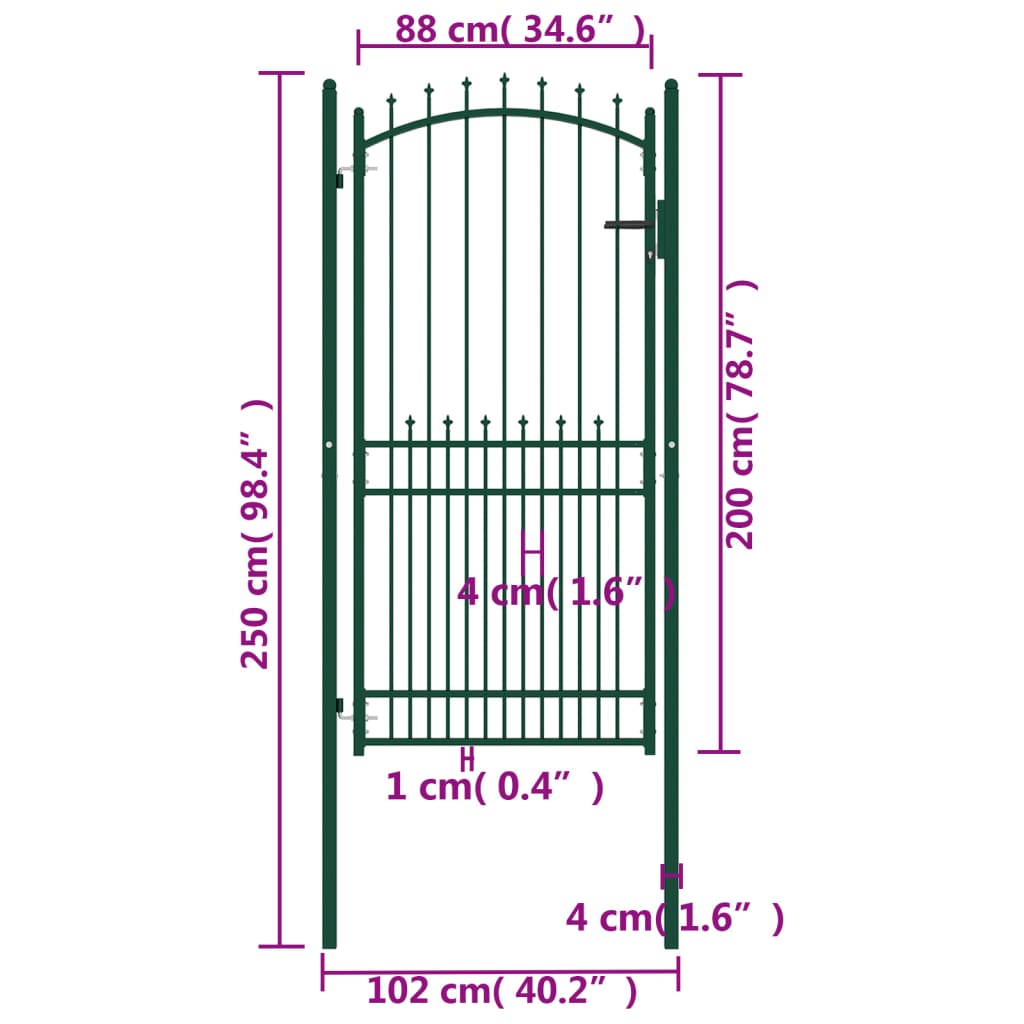 Poort met speerpunten 100x200 cm staal