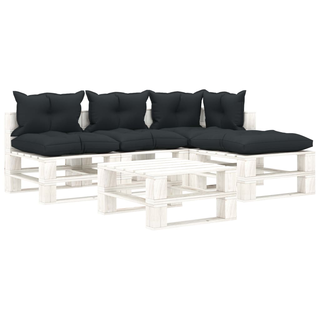 5-delige Loungeset met antracietkleurige kussens pallet hout