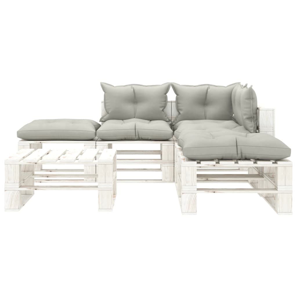 6-delige Loungeset met antracietkleurige kussens pallet hout