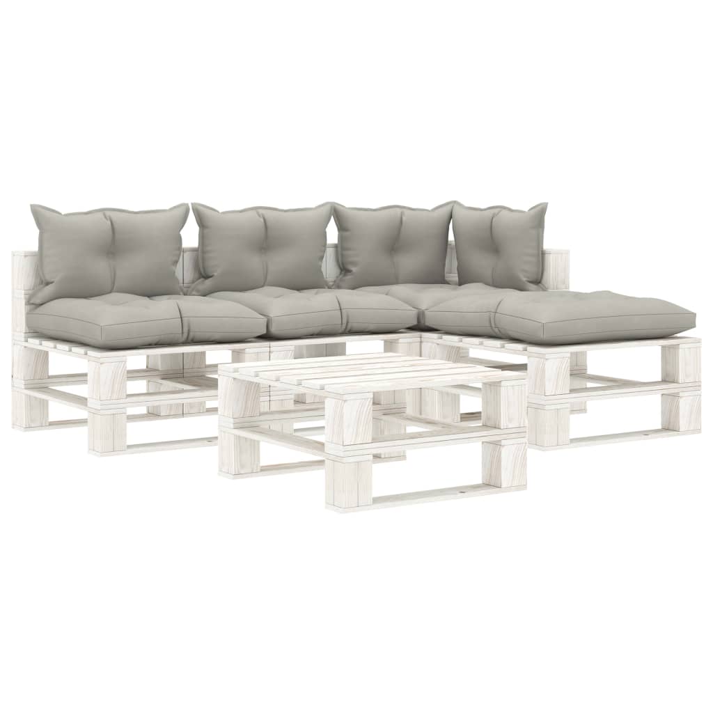 5-delige Loungeset met antracietkleurige kussens pallet hout