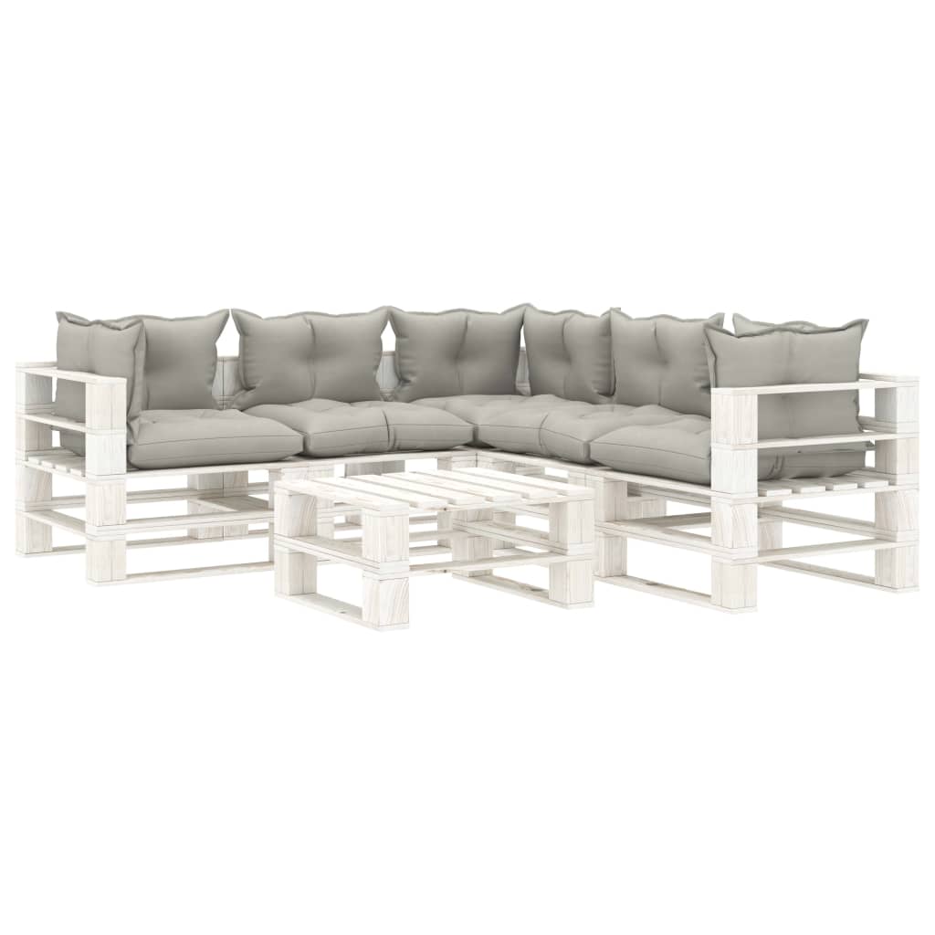 6-delige Loungeset met antracietkleurige kussens pallet hout