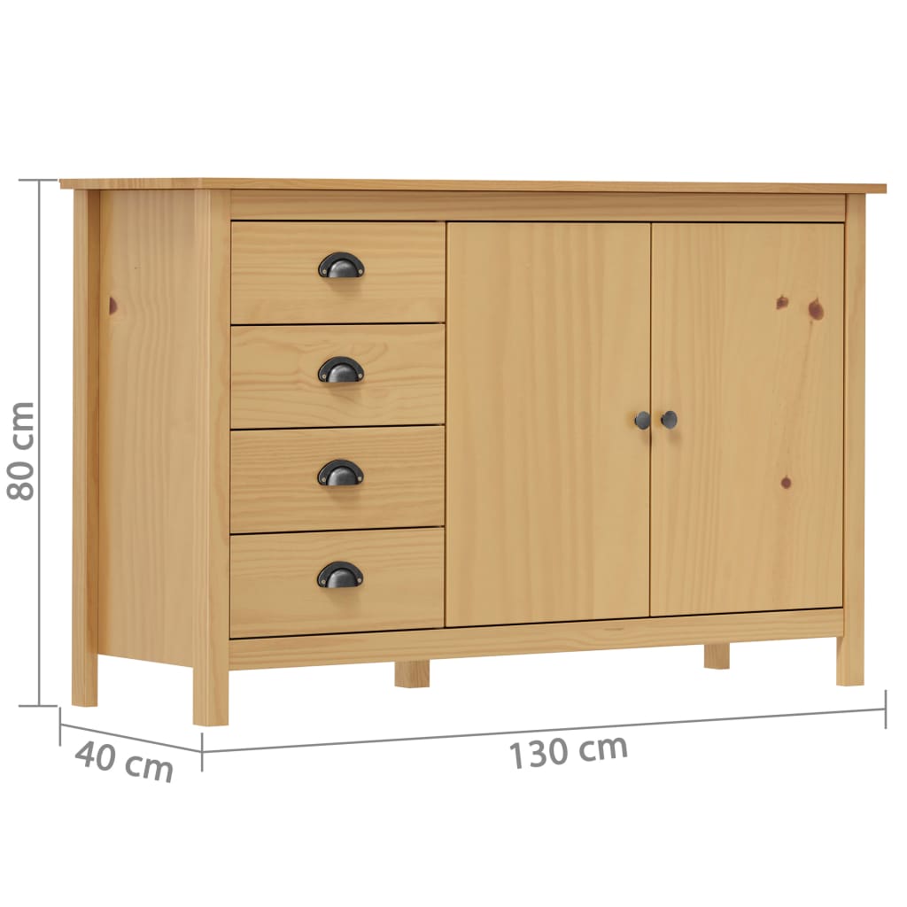 Dressoir Hill 130x40x80 cm massief grenenhout honingbruin