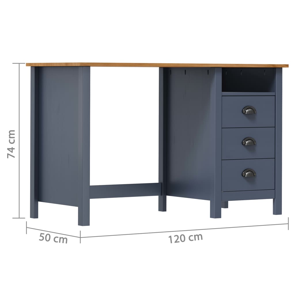 Bureau Hill 3 lades 120x50x74 cm massief grenenhout