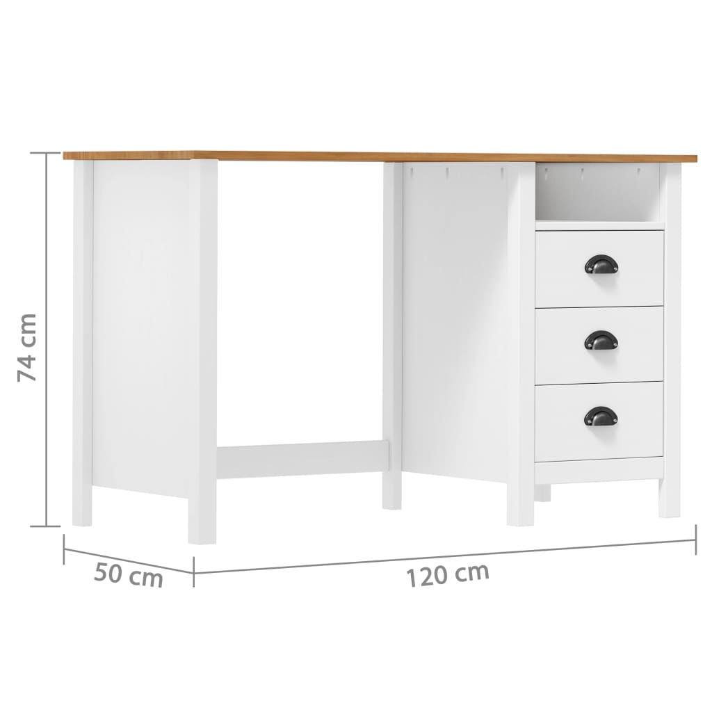 Bureau Hill 3 lades 120x50x74 cm massief grenenhout