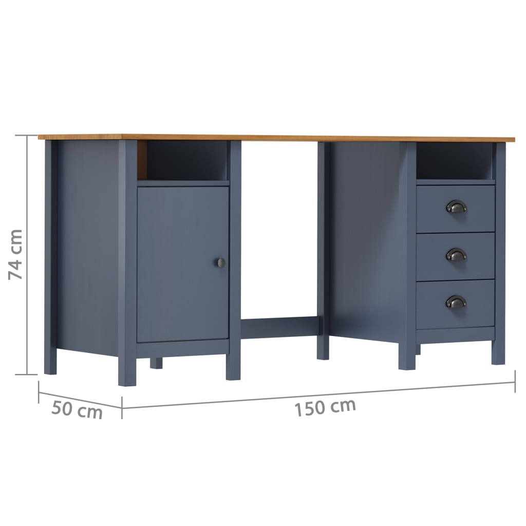 Bureau Hill 150x50x74 cm massief grenenhout grijs