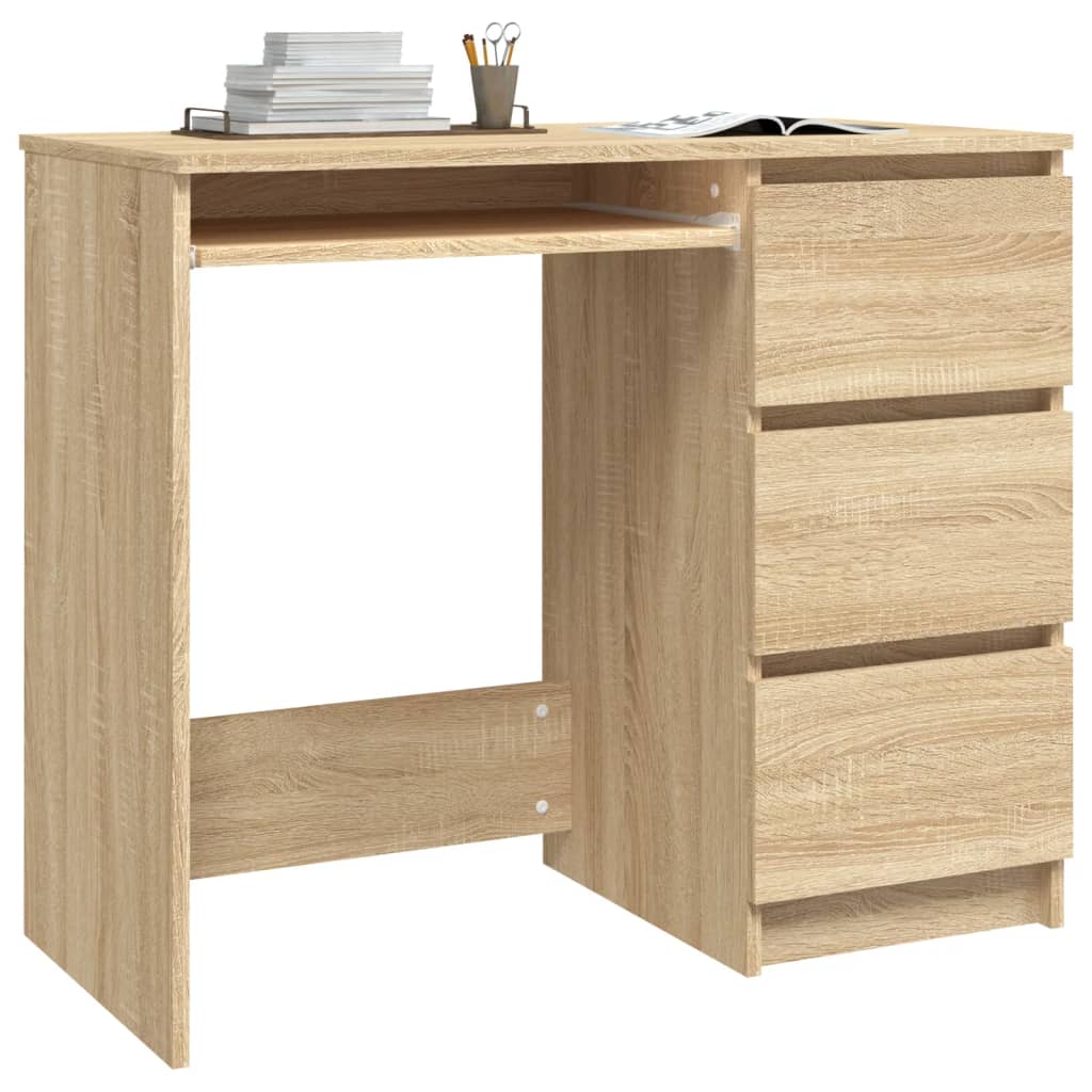 Bureau 90x45x76 cm bewerkt hout eikenkleurig