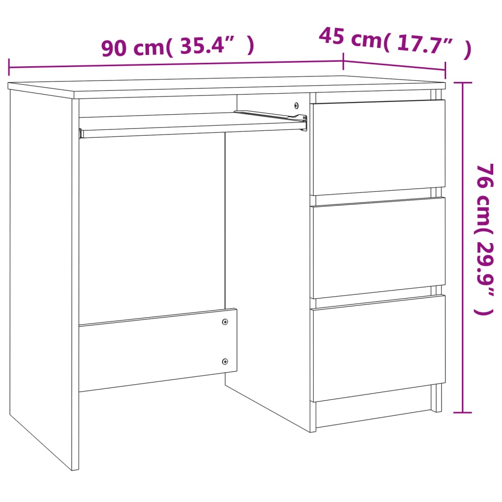 Bureau 90x45x76 cm bewerkt hout eikenkleurig