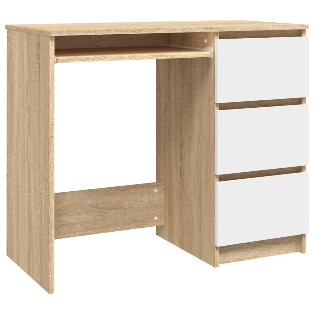 Bureau 90x45x76 cm bewerkt hout eikenkleurig