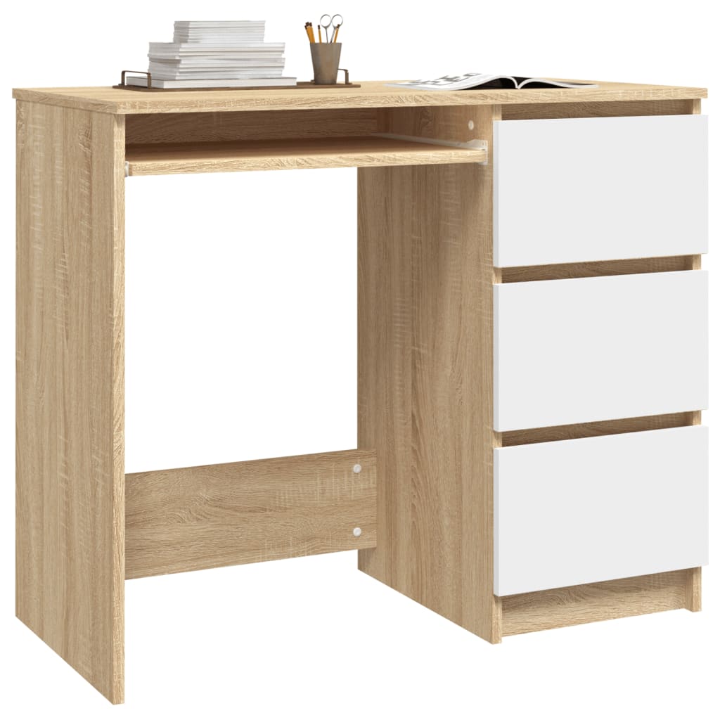 Bureau 90x45x76 cm bewerkt hout eikenkleurig