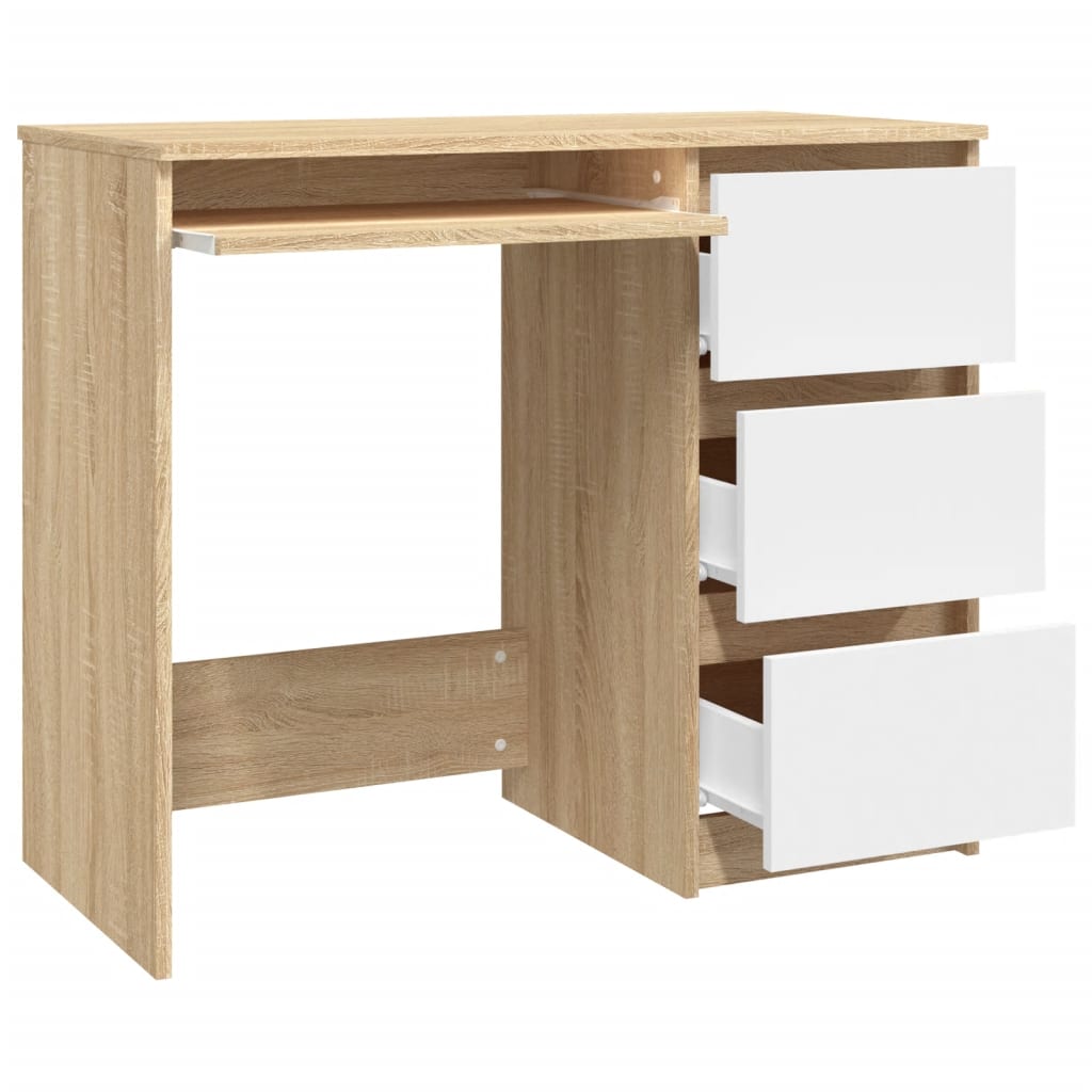 Bureau 90x45x76 cm bewerkt hout eikenkleurig