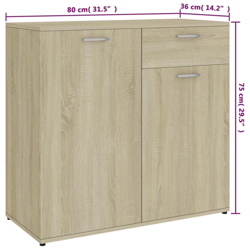 Dressoir 80x36x75 cm bewerkt hout sonoma eikenkleurig