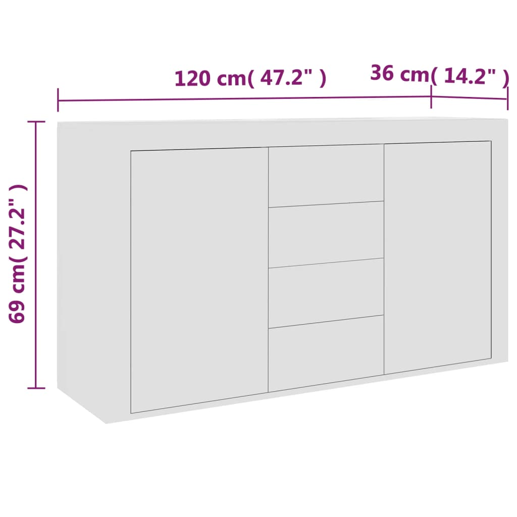 Dressoir 120x36x69 cm bewerkt hout