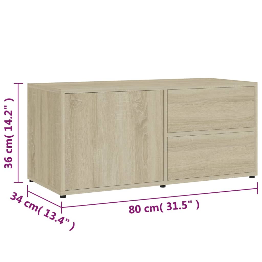 Tv-meubel 80x34x36 cm bewerkt hout eikenkleurig