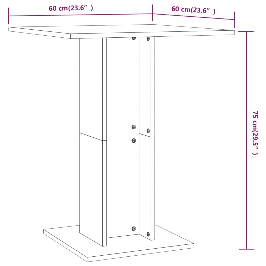 Bistrotafel 60x60x75 cm bewerkt hout