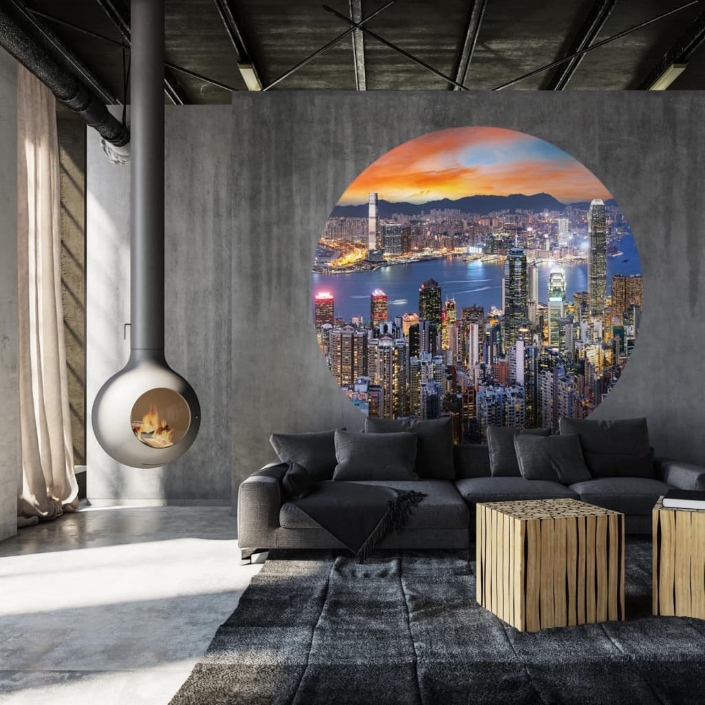 WallArt Behangcirkel Skyline by Night 142,5 cm