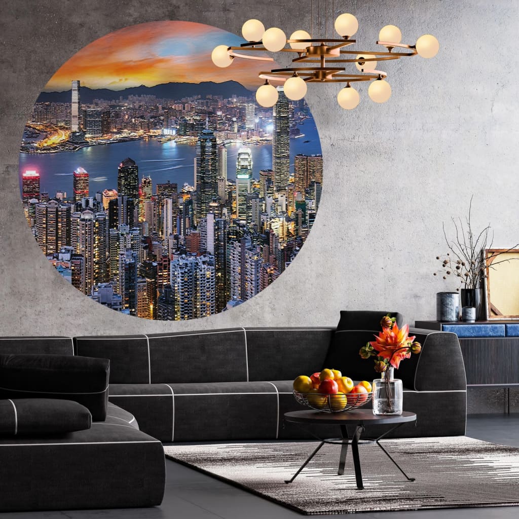 WallArt Behangcirkel Skyline by Night 142,5 cm