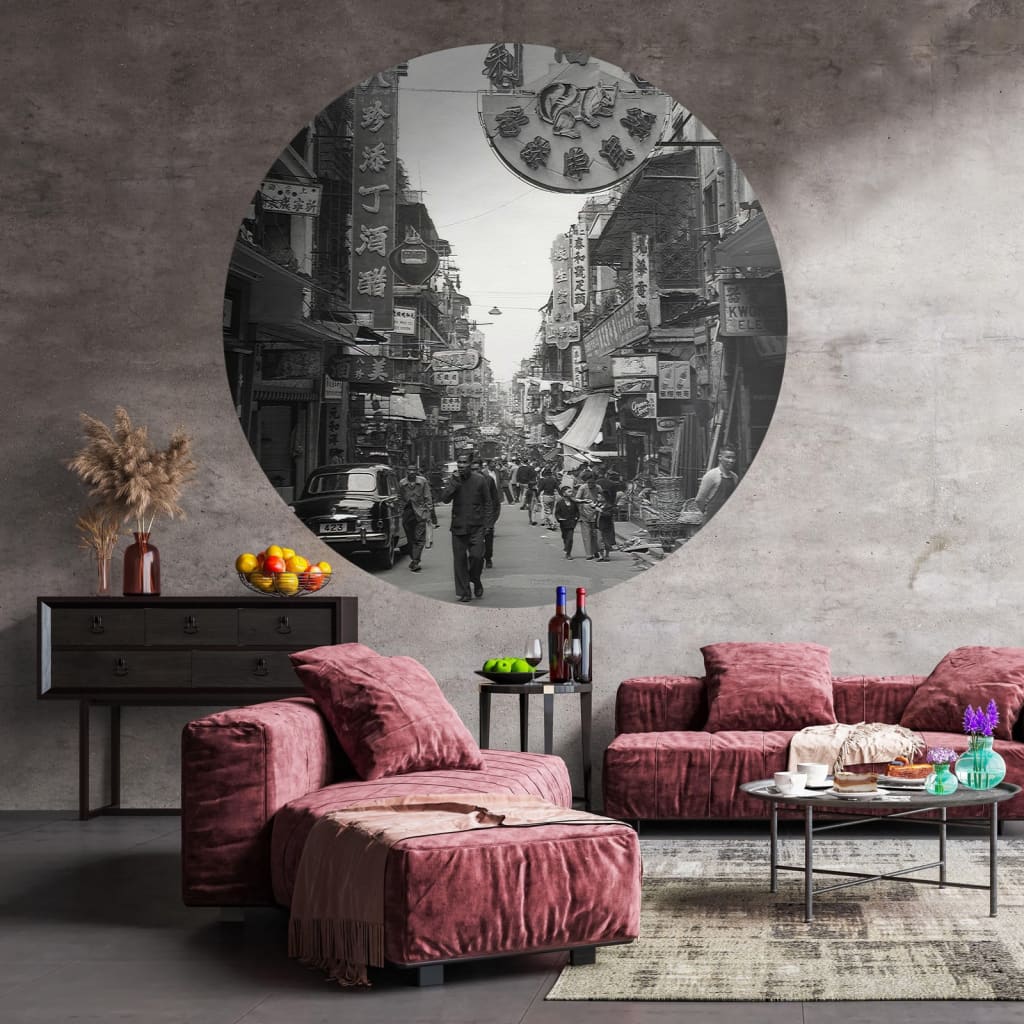 WallArt Behangcirkel Hong Kong the Old Days 142,5 cm