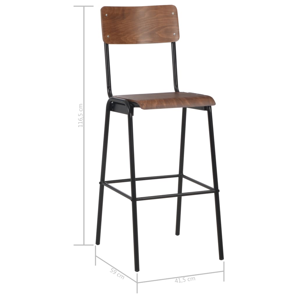 Barstoelen 4 st massief multiplex staal