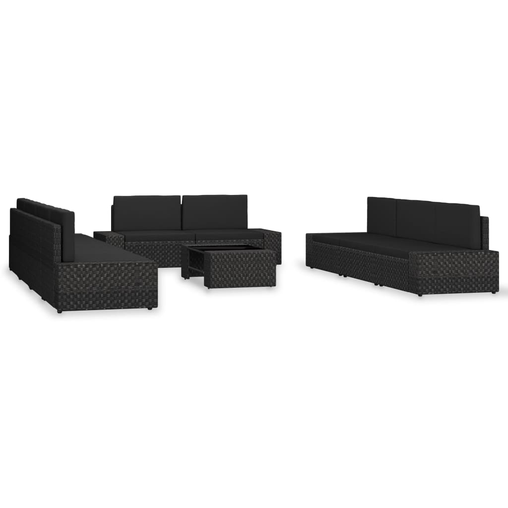 10-delige Loungeset poly rattan zwart