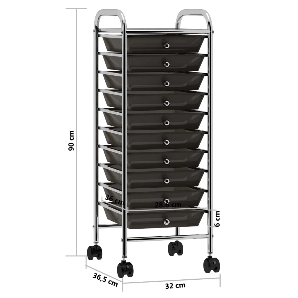 Opbergtrolley met 10 lades mobiel kunststof meerkleurig