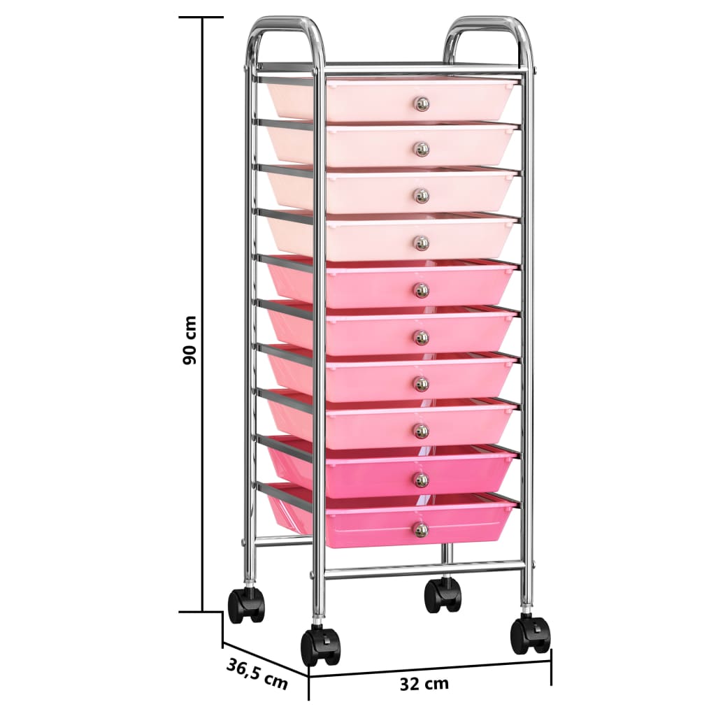 Opbergtrolley met 10 lades mobiel kunststof