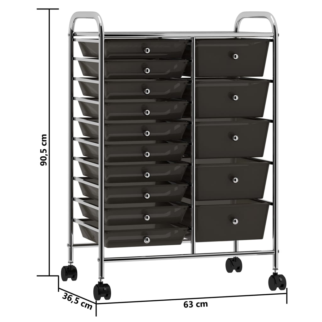 Opbergtrolley met 10 lades mobiel kunststof