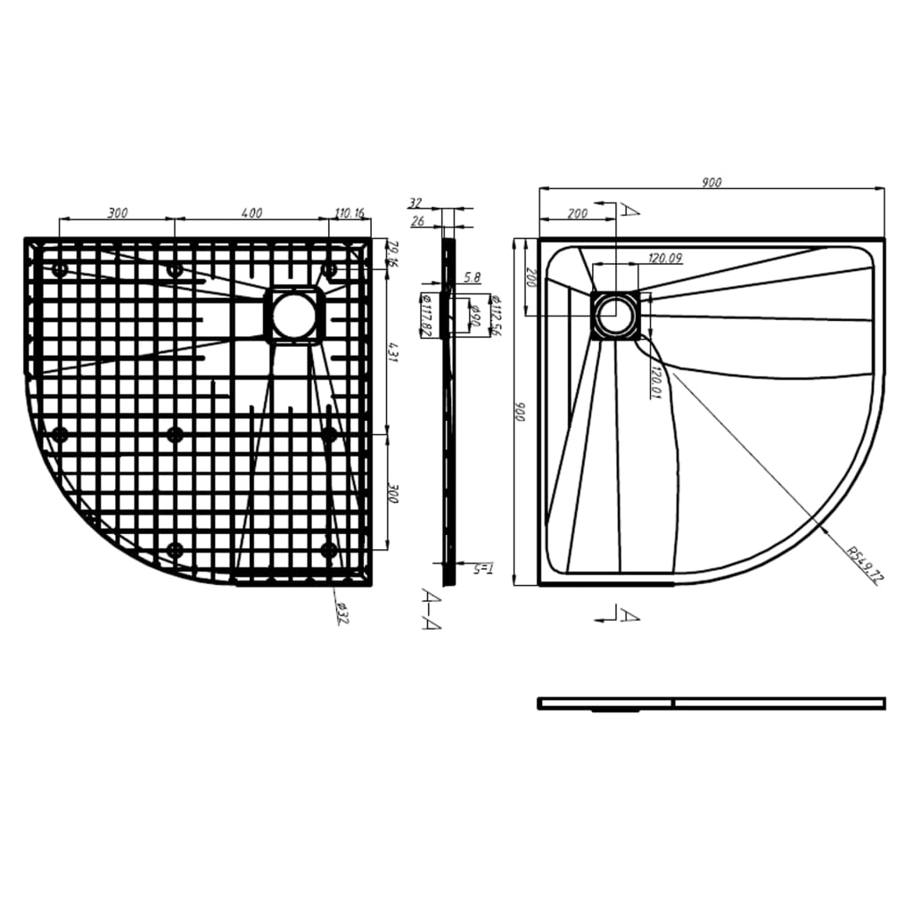 Douchebak 90x90 cm SMC