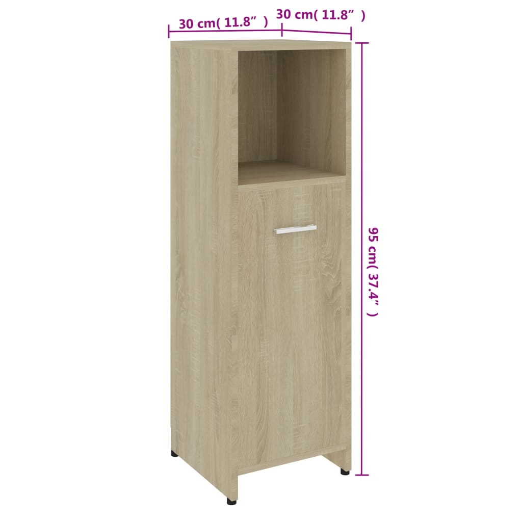 Badkamerkast 30x30x95 cm bewerkt hout bruin eikenkleur