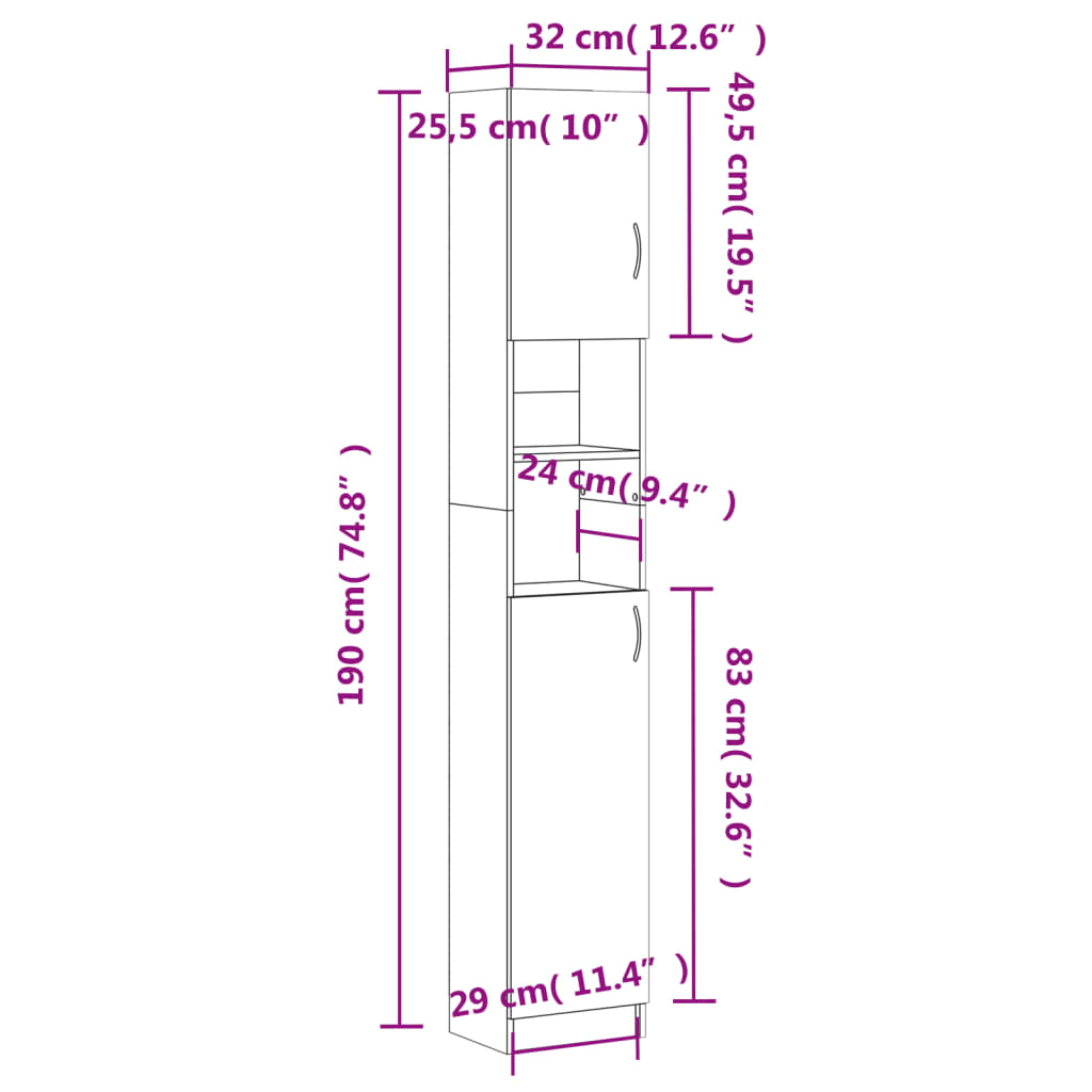 Badkamerkast 32x25,5x190 cm bewerkt hout eikenkleurig