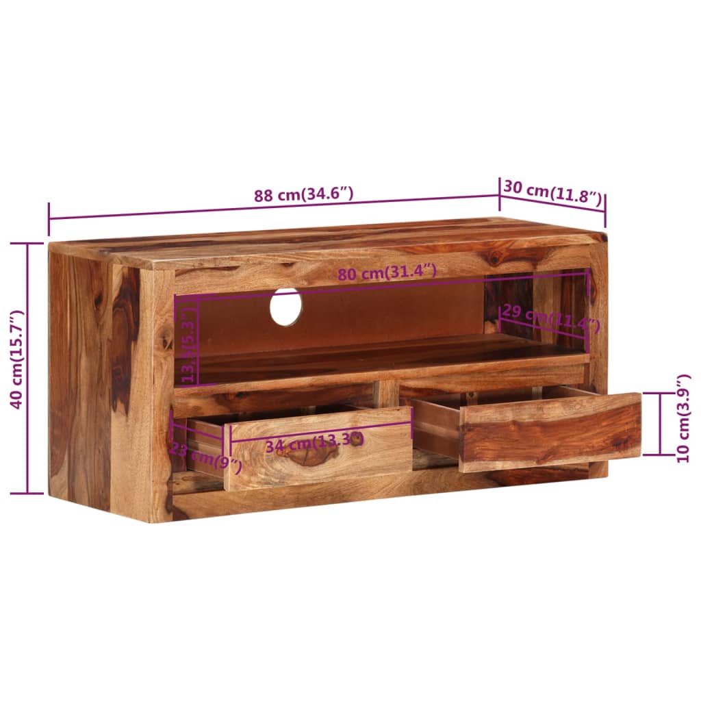 Tv-meubel 88x30x40 cm massief sheeshamhout