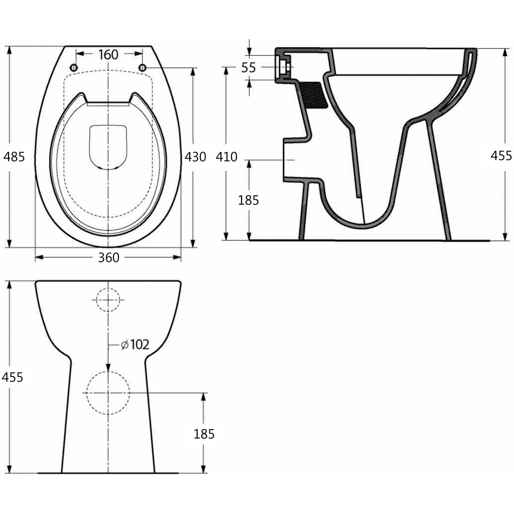 Toilet verhoogd 7 cm soft-close randloos keramiek