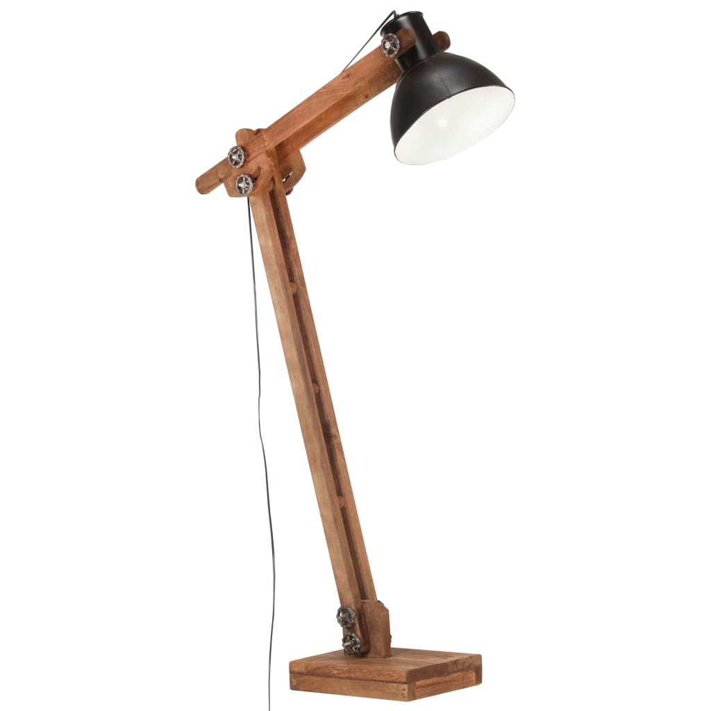 Vloerlamp E27 massief mangohout messingkleurig