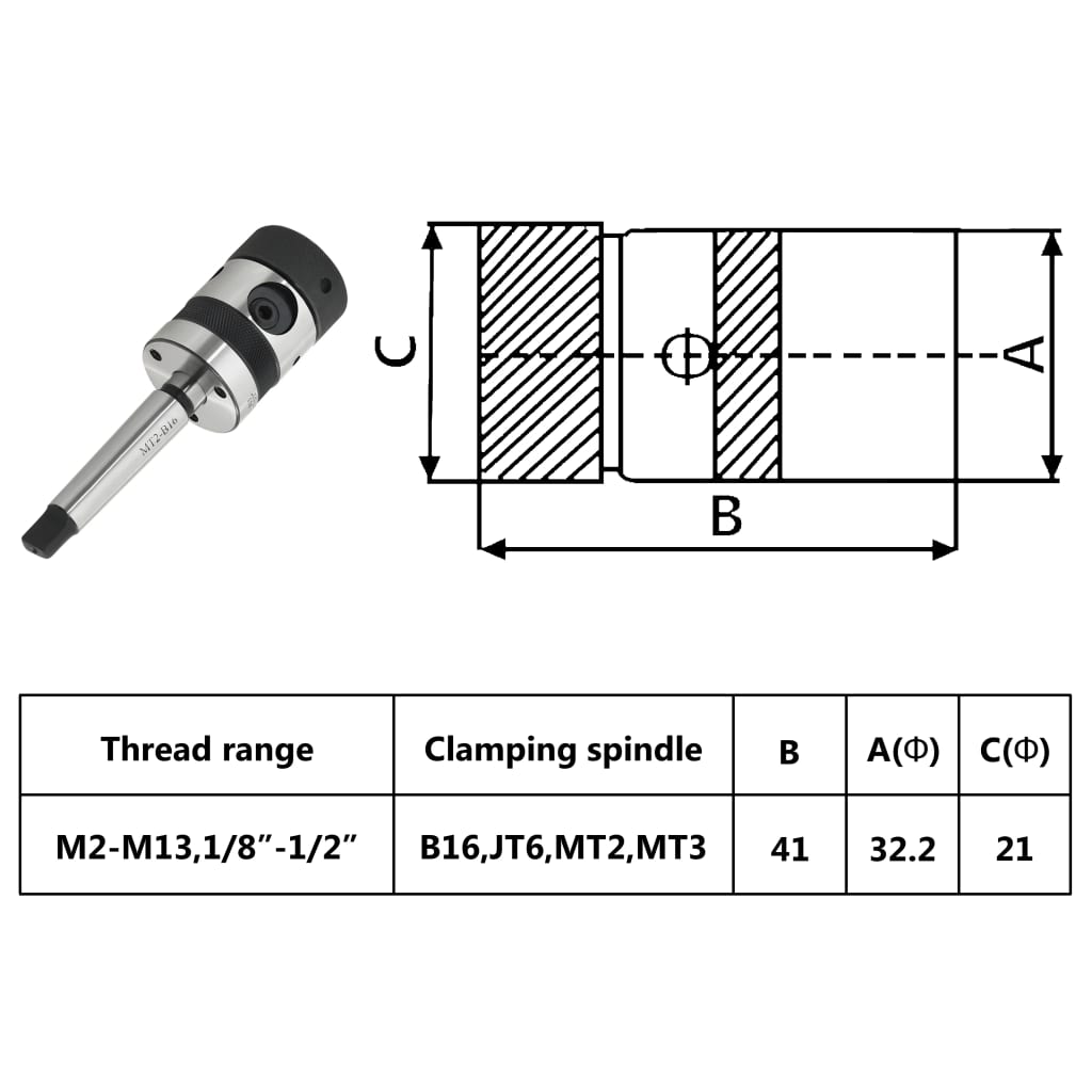 Tapboorkop B16 met MT2 schacht voor schroefdraad M2-M13