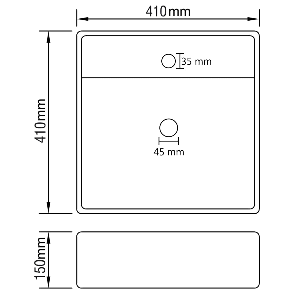 Wastafel met overloop vierkant 41x41 cm keramiek matwit