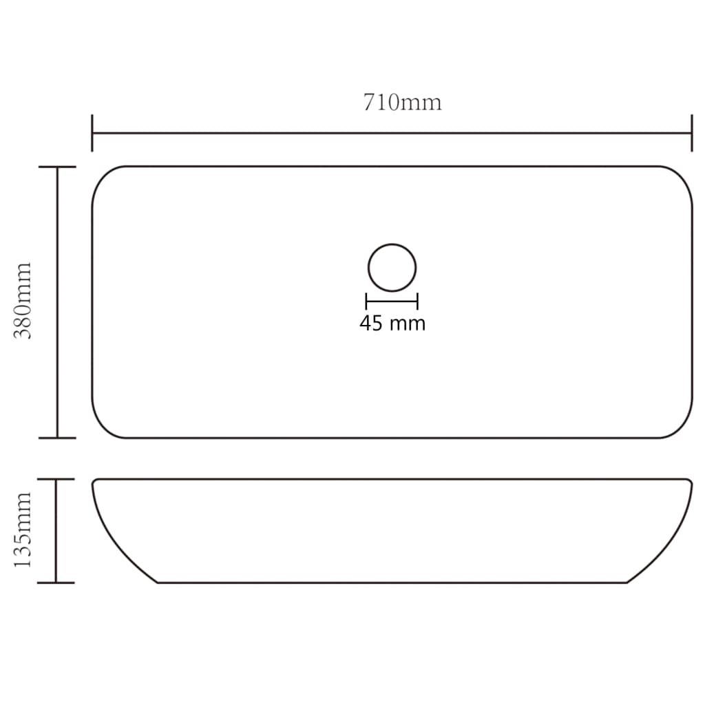 Wastafel rechthoekig 71x38 cm keramiek lichtgrijs