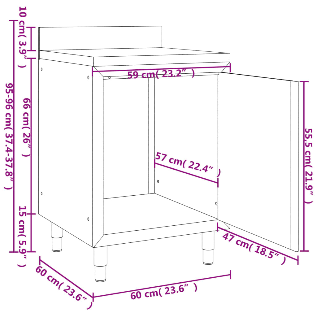 Werktafel met kast commercieel 60x60x96 cm roestvrij staal