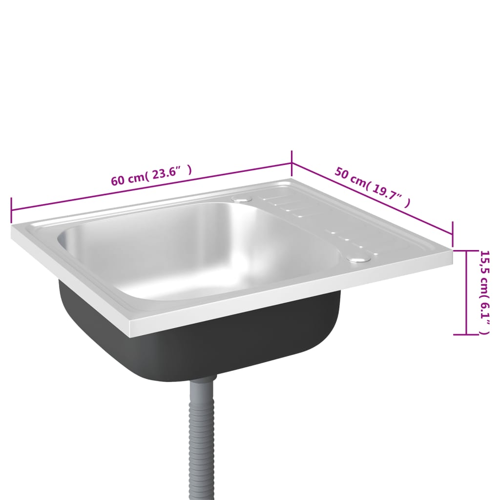 Gootsteen met afvoerset 500x600x155 mm roestvrij staal zilver