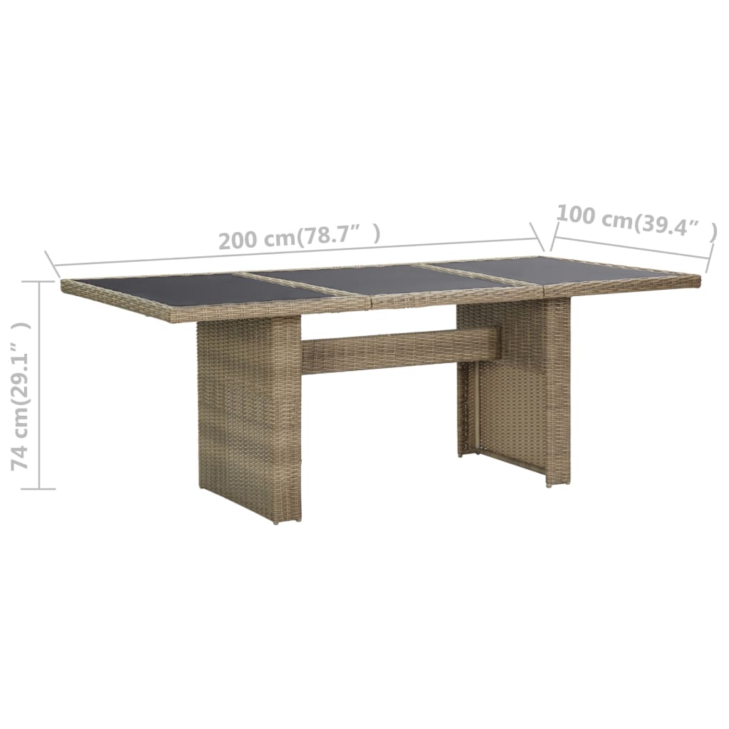 Tuintafel 200x100x74 cm glas poly rattan