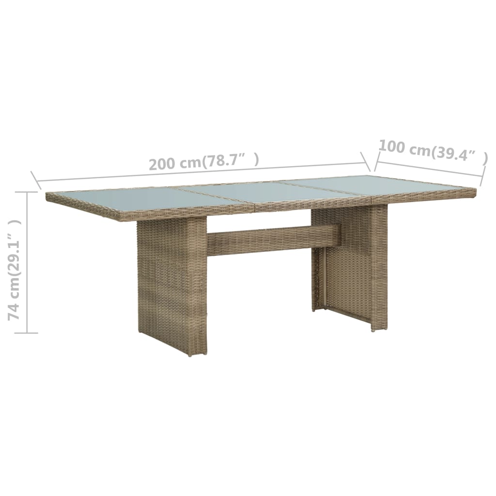 Tuintafel 200x100x74 cm glas poly rattan