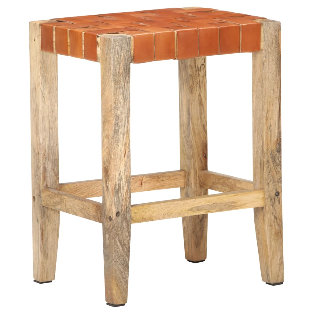 Barkrukken 2 st 46x36x60 cm echt leer massief mangohout