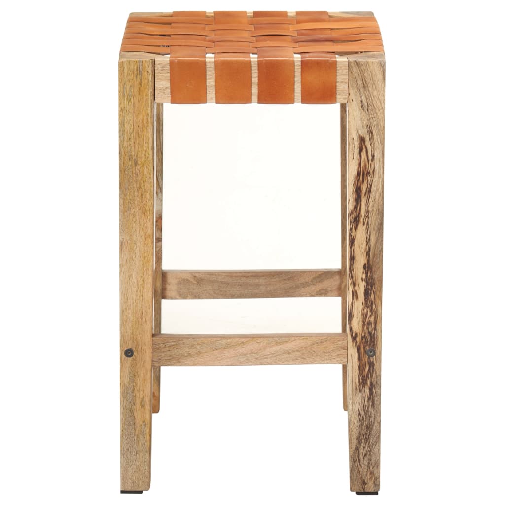 Barkrukken 2 st 46x36x60 cm echt leer massief mangohout