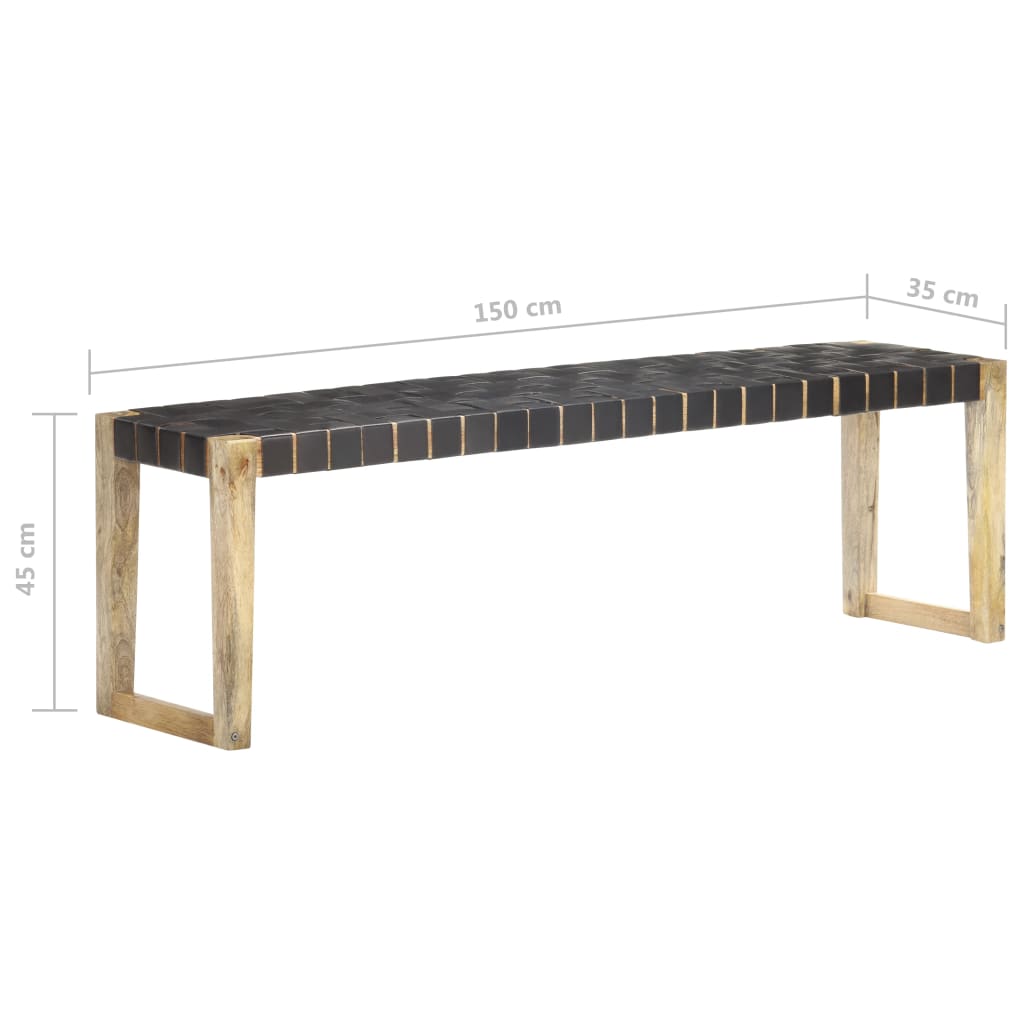 Bankje 110 cm echt leer en massief mangohout