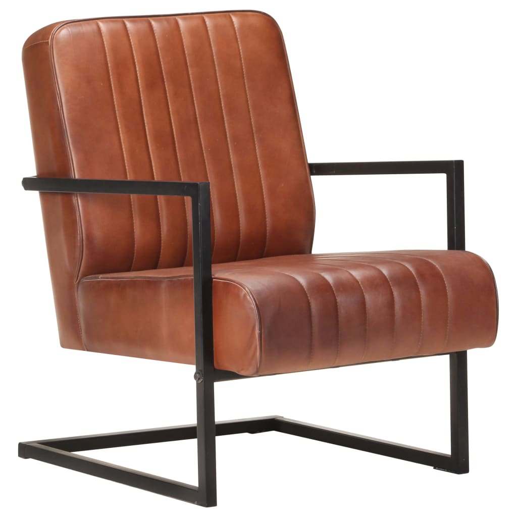 Fauteuil echt leer bruin