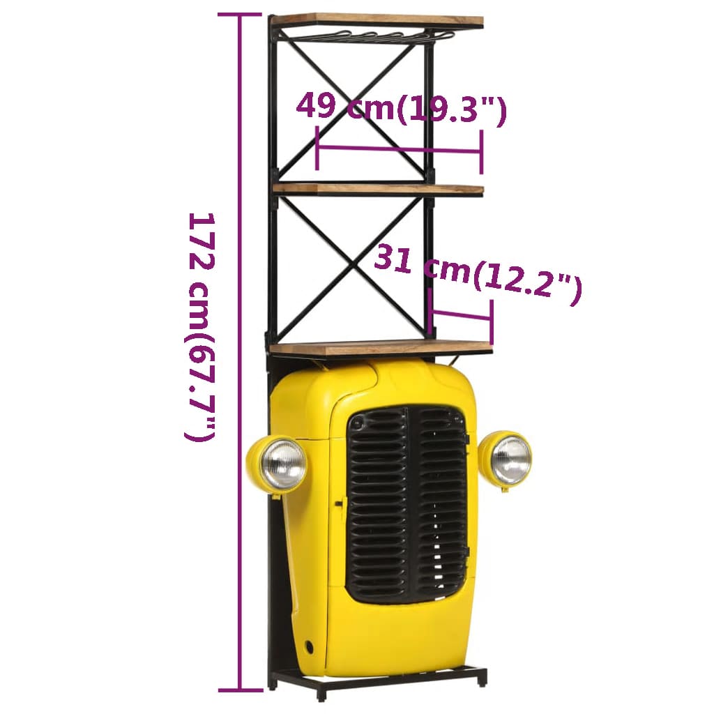 Wijnkast tractor 49x31x172 cm ruw mangohout wit