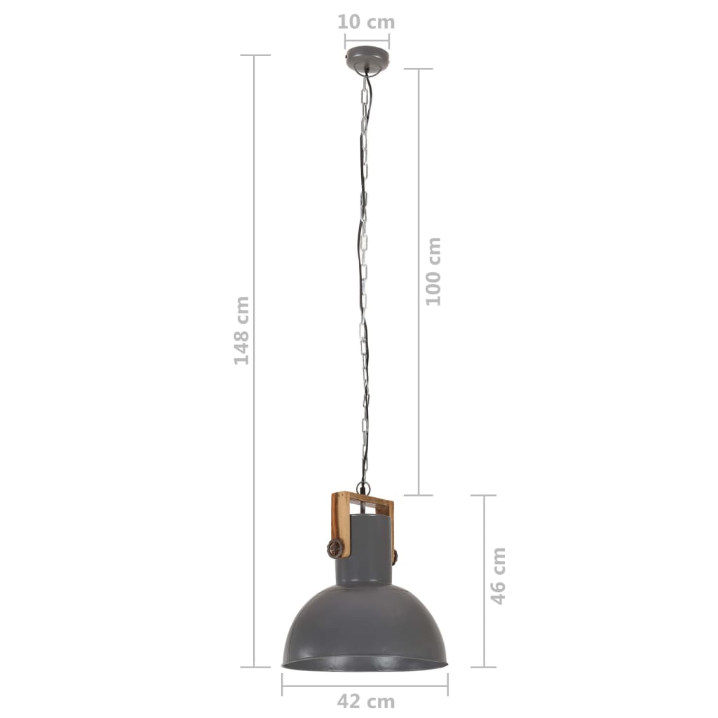 Hanglamp industrieel rond 25 W E27 52 cm mangohout grijs