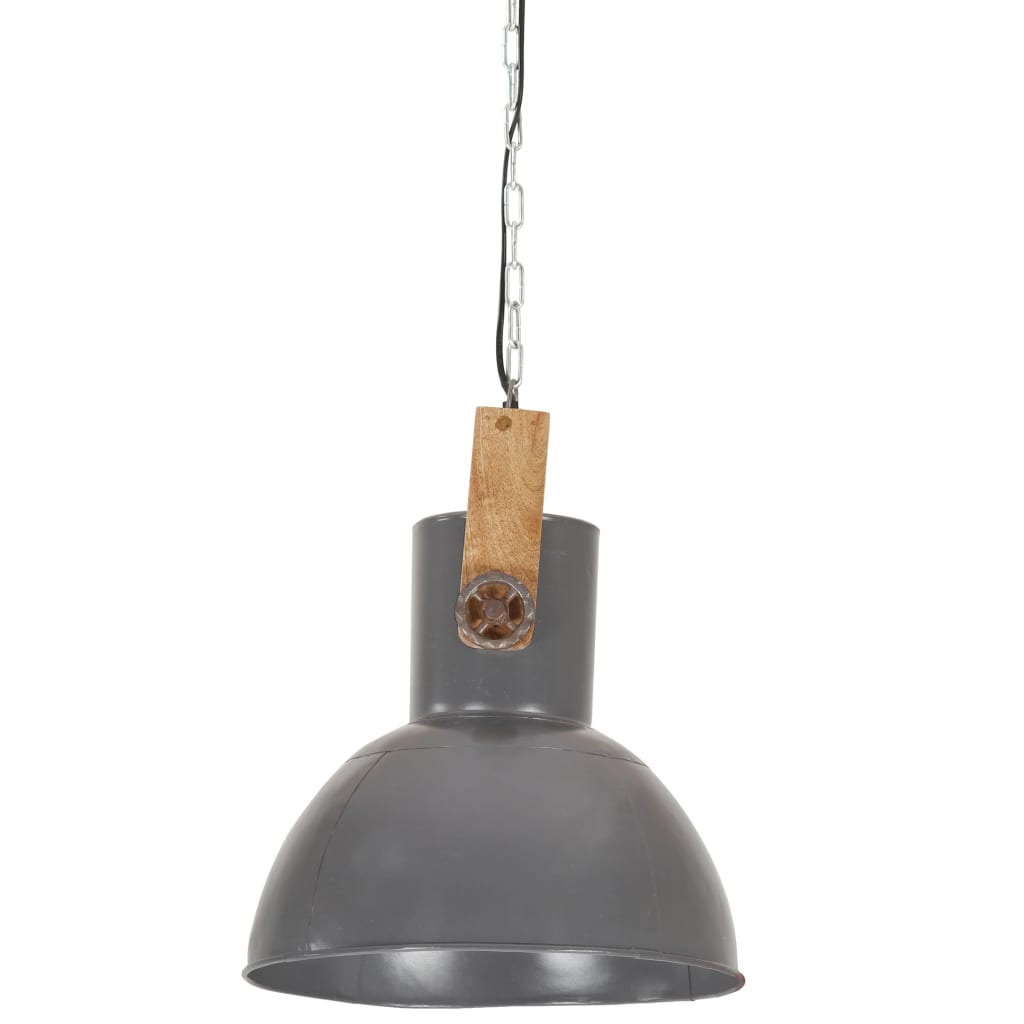 Hanglamp industrieel rond 25 W E27 52 cm mangohout grijs